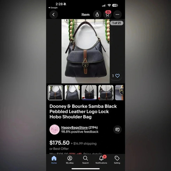 Dooney & Bourke Samba Black Pebbled Leather Logo Lock Hobo Shoulder Bag - Picture 14 of 14